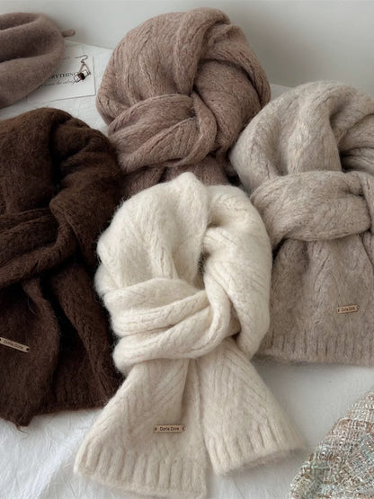 Milk White Alpaca Wool Blend Solid Color Knitted Scarf for Women Winter New Style Student High Quality Couple Woolen Neck Warmer