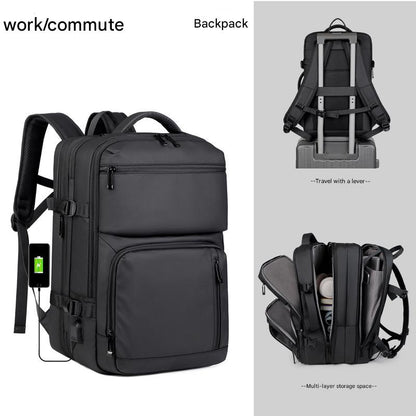 Black Expandable Business Travel Backpack with USB Charging Port - Water-Resistant Laptop Bag for Commuting & Carry-On
