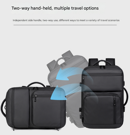 Black Expandable Business Travel Backpack with USB Charging Port - Water-Resistant Laptop Bag for Commuting & Carry-On