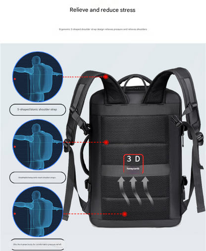 Black Expandable Business Travel Backpack with USB Charging Port - Water-Resistant Laptop Bag for Commuting & Carry-On