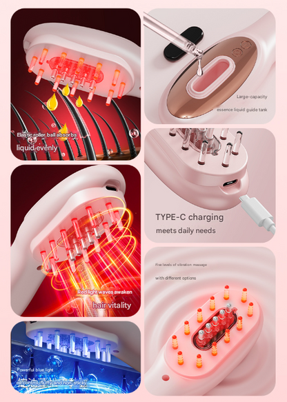 Black Rechargeable Electric Scalp Massager with Red & Blue Light Therapy - Hair Oil & Serum Applicator Comb(Not containing essential oils)