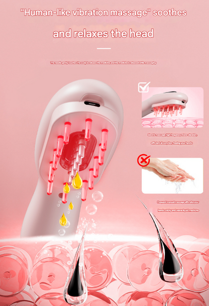 Black Rechargeable Electric Scalp Massager with Red & Blue Light Therapy - Hair Oil & Serum Applicator Comb(Not containing essential oils)