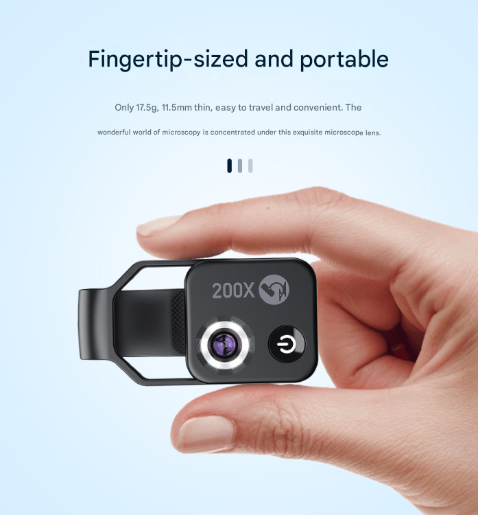 Black Portable 200X Clip-On Microscope Lens for Smartphone - HD Pocket Magnifier with CPL Filter and LED Light(excluding mobile phones)