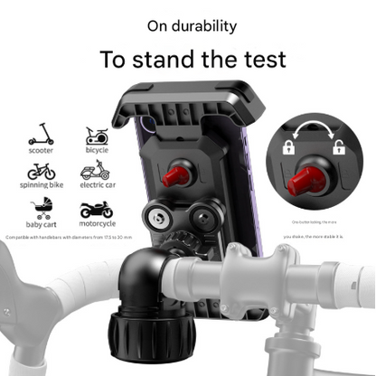 Black Heavy Duty Bike Phone Mount - Anti-Shake Motorcycle Holder with Secure Lock, 360 Rotation Cradle for All-Terrain Cycling