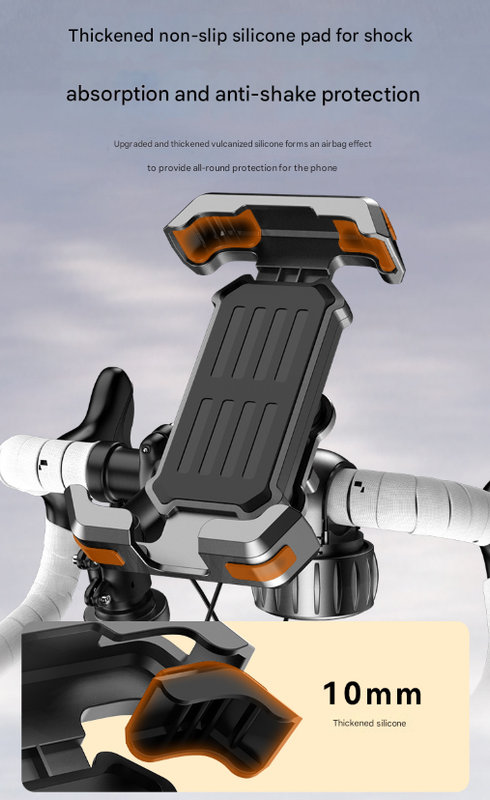 Black Heavy Duty Bike Phone Mount - Anti-Shake Motorcycle Holder with Secure Lock, 360 Rotation Cradle for All-Terrain Cycling