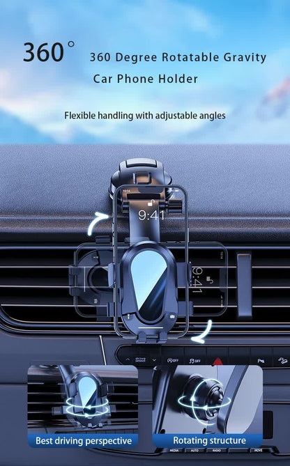 Black Universal Car Phone Mount Holder - 360° Rotation with Upgraded Suction Cup for Dashboard & Windscreen