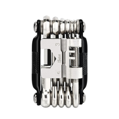 Black and Silver 16 in 1 Bicycle Repair Multi Tool - Compact Folding Bike Tool Kit with Chain Breaker for MTB Road Cycling