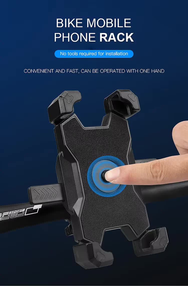 Black Secure Grip Bike Phone Mount - Adjustable 360 Rotation Bicycle Handlebar Holder, Universal Cradle for MTB & Road Cycling