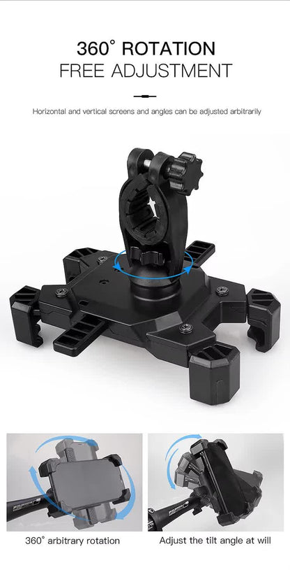 Black Secure Grip Bike Phone Mount - Adjustable 360 Rotation Bicycle Handlebar Holder, Universal Cradle for MTB & Road Cycling