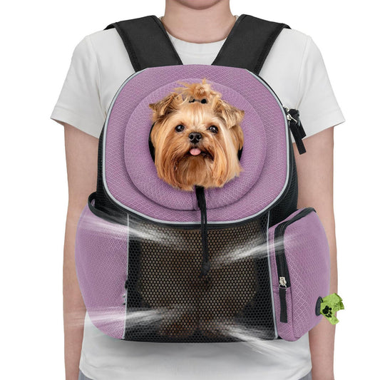 Ventilated Adjustable Pet Backpack - Carrier for Small to Medium Dogs and Large Cats, Purple