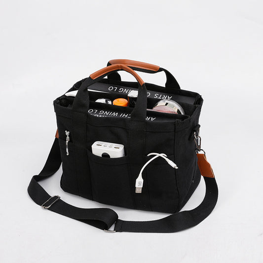 Black Stylish Multi-Functional Mommy Diaper Bag - Durable Canvas Tote