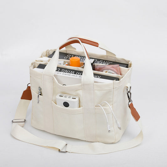 White Stylish Multi-Functional Mommy Diaper Bag - Durable Canvas Tote