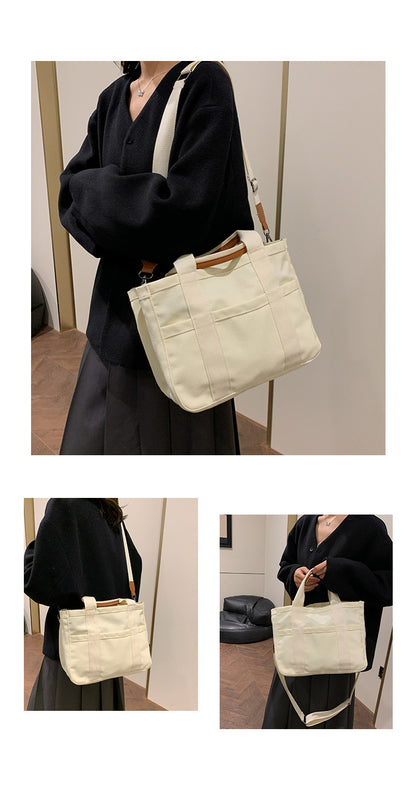 White Stylish Multi-Functional Mommy Diaper Bag - Durable Canvas Tote