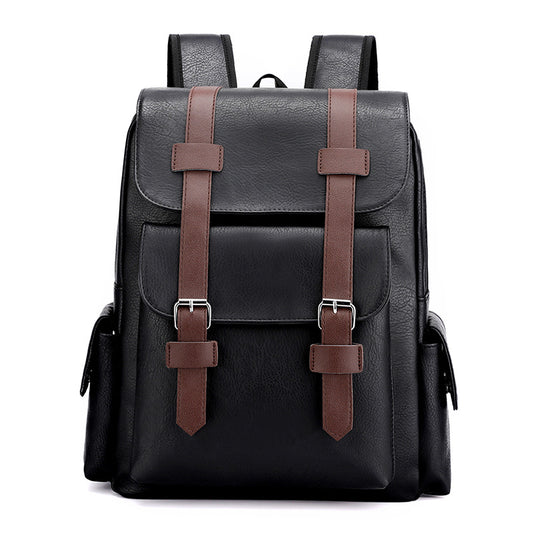 Black Large-Capacity PU Leather Backpack - Stylish Business & Travel Companion