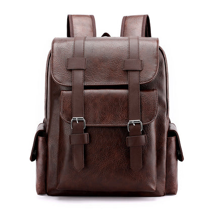 Dark Brown Large-Capacity PU Leather Backpack - Stylish Business & Travel Companion