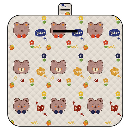 Cute Bow Tie Bear Thick Waterproof Foldable Picnic Mat - 150x200cm for Camping & Beach