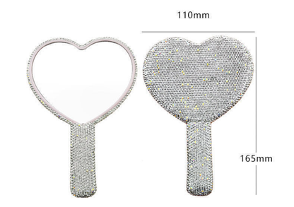 2PCS Pink-white Glamorous Diamond-Encrusted Heart Handheld Mirror - Luxe High-Definition Makeup Essential