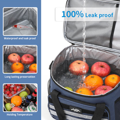 Navy Blue Versatile Large-Capacity Picnic Insulated Bag - Detachable Shoulder Strap & Ice Pack