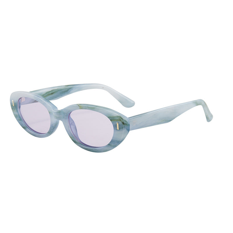 2PCS Green Rock Texture Retro Oval Cat-Eye Sunglasses - Chic Influencer-Style Shades