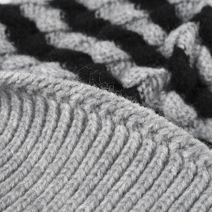 2-PCS Yellow Stylish Two-Tone Pom-Pom Ear Warmer Knit Hat - Lined for Women