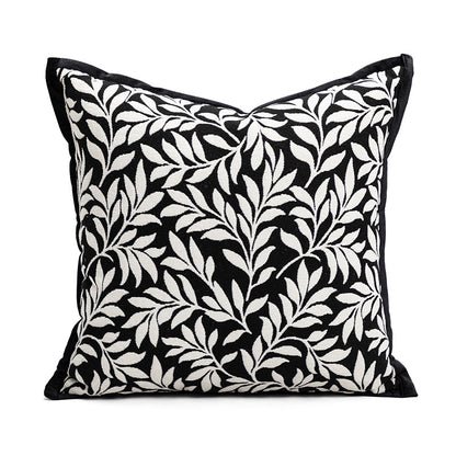 45*45cm Leaves Triangle Elegant Two-Piece INS-Style Jacquard Pillow Covers - Black & White Sofa Decor