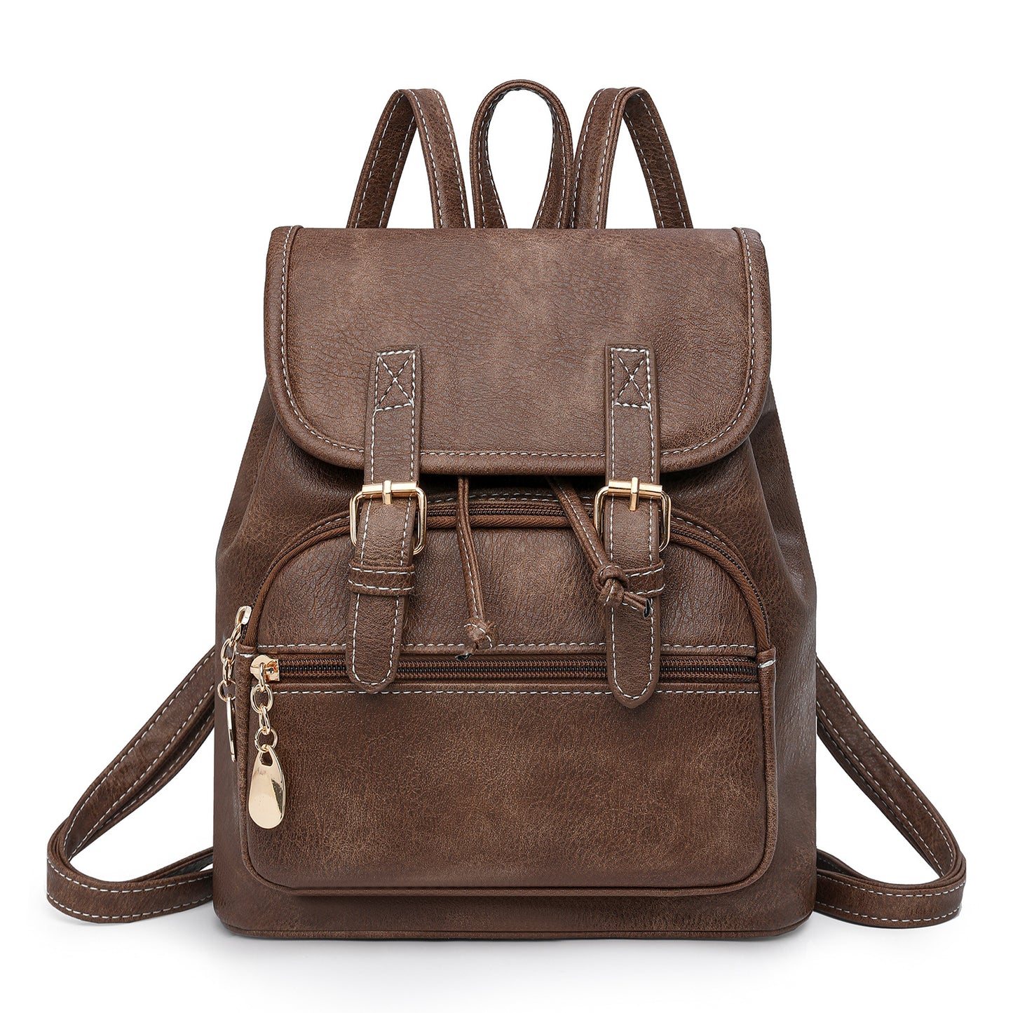 Coffee Stylish PU Leather Backpack for Women - Compact Travel Companion