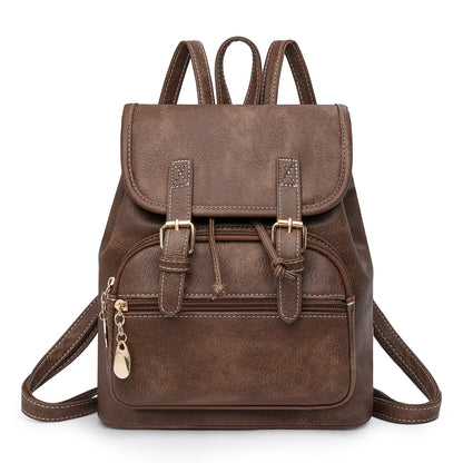 Coffee Stylish PU Leather Backpack for Women - Compact Travel Companion