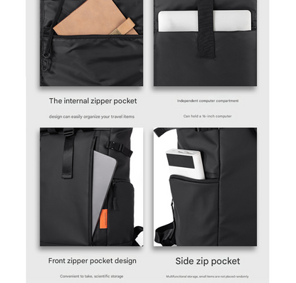 Grey Urban Explorer Roll-Top Backpack - Water-Resistant Large Capacity Bag for Travel, Work & Laptop