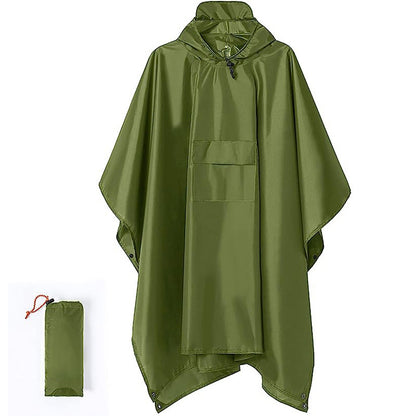 Green 3-in-1 Waterproof Rain Poncho - Lightweight Hooded Raincoat, Ground Tarp & Emergency Shelter for Hiking, Camping, and Outdoor Survival