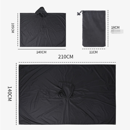 Green 3-in-1 Waterproof Rain Poncho - Lightweight Hooded Raincoat, Ground Tarp & Emergency Shelter for Hiking, Camping, and Outdoor Survival