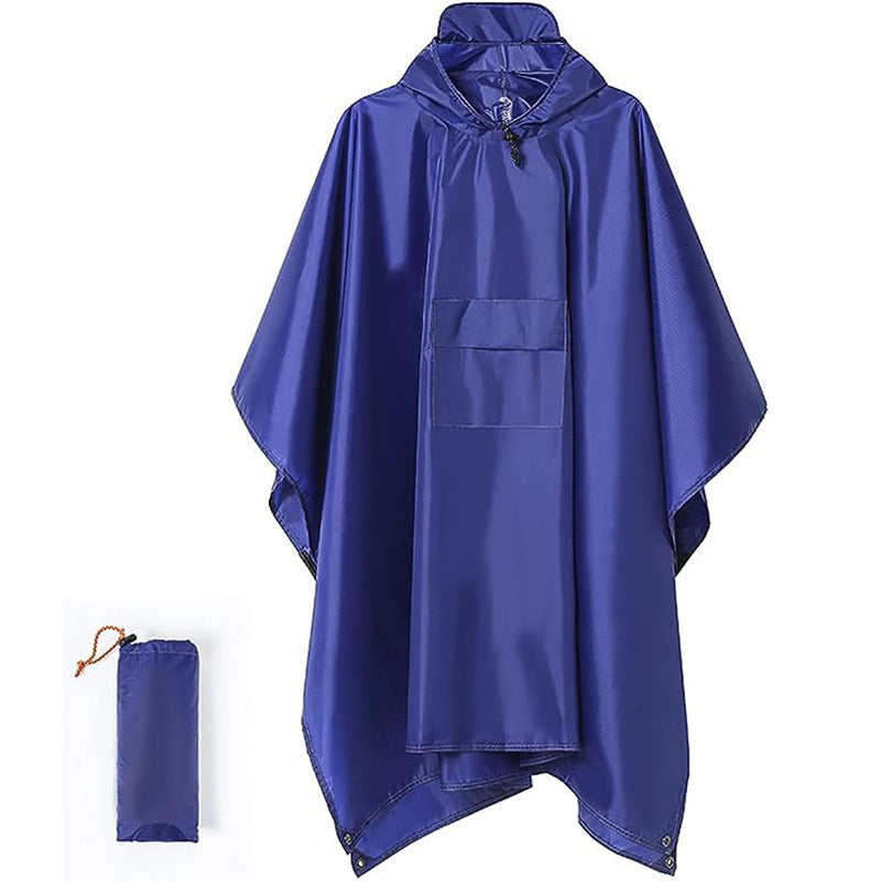 Blue 3-in-1 Waterproof Rain Poncho - Lightweight Hooded Raincoat, Ground Tarp & Emergency Shelter for Hiking, Camping, and Outdoor Survival
