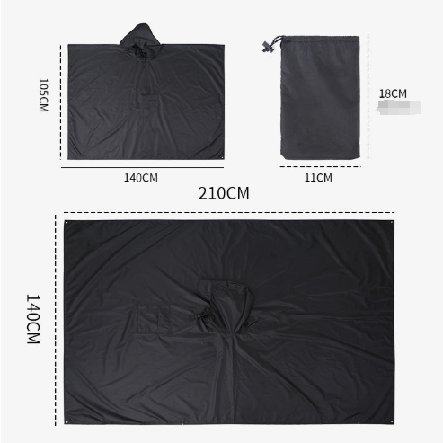 Grey 3-in-1 Waterproof Rain Poncho - Lightweight Hooded Raincoat, Ground Tarp & Emergency Shelter for Hiking, Camping, and Outdoor Survival