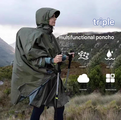 Yellow 3-in-1 Waterproof Rain Poncho - Lightweight Hooded Raincoat, Ground Tarp & Emergency Shelter for Hiking, Camping, and Outdoor Survival