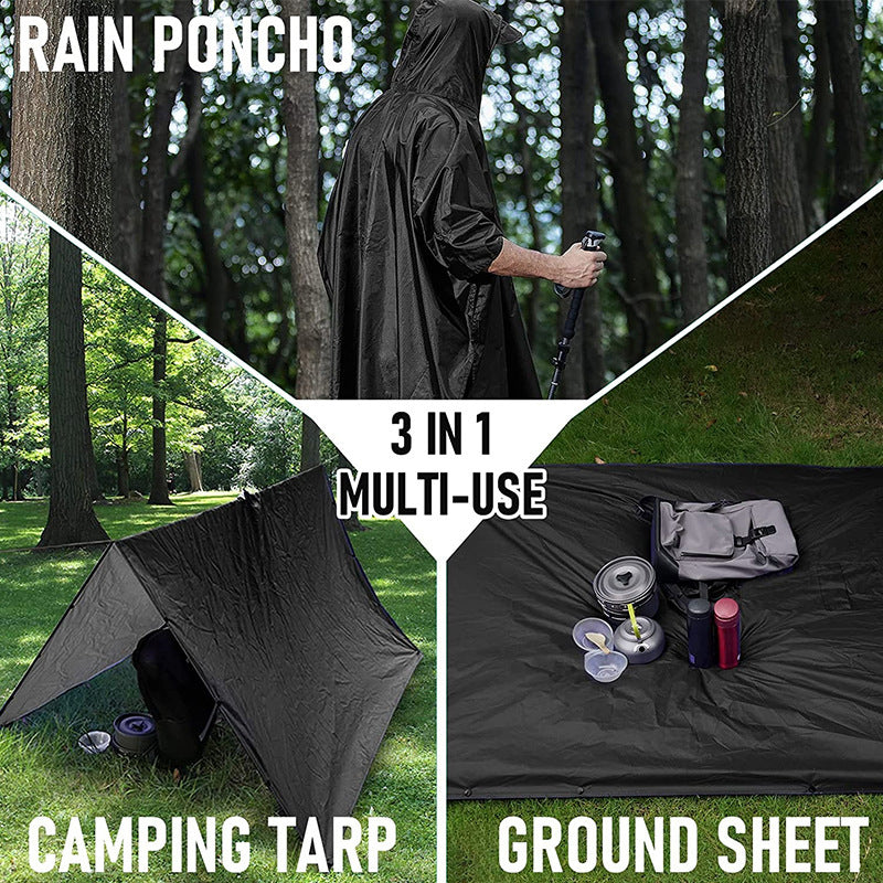 Yellow 3-in-1 Waterproof Rain Poncho - Lightweight Hooded Raincoat, Ground Tarp & Emergency Shelter for Hiking, Camping, and Outdoor Survival