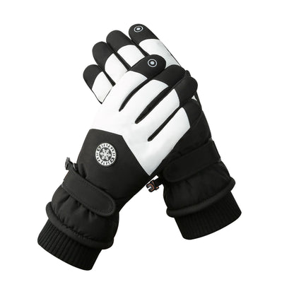 Women's Black-white Color Combination Top-Rated Waterproof Touchscreen Ski Gloves - Fleece-Lined for Men & Women