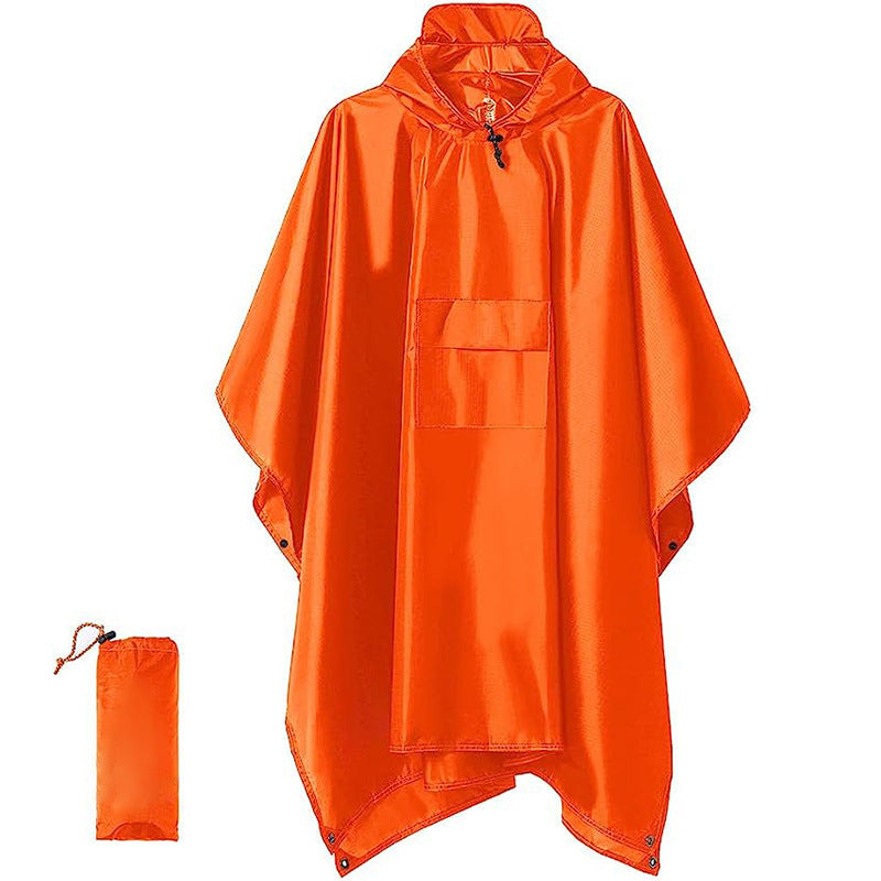 Orange 3-in-1 Waterproof Rain Poncho - Lightweight Hooded Raincoat, Ground Tarp & Emergency Shelter for Hiking, Camping, and Outdoor Survival