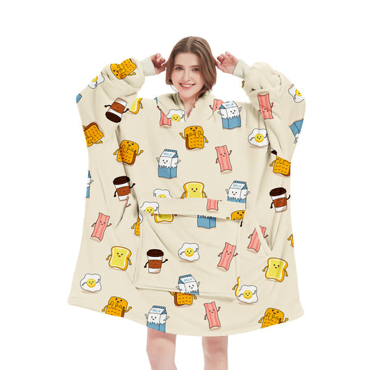 Egg Milk Pattern Oversized Wearable Blanket Hoodie - Ultra Soft & Cozy Snuggle Pullover for Adults