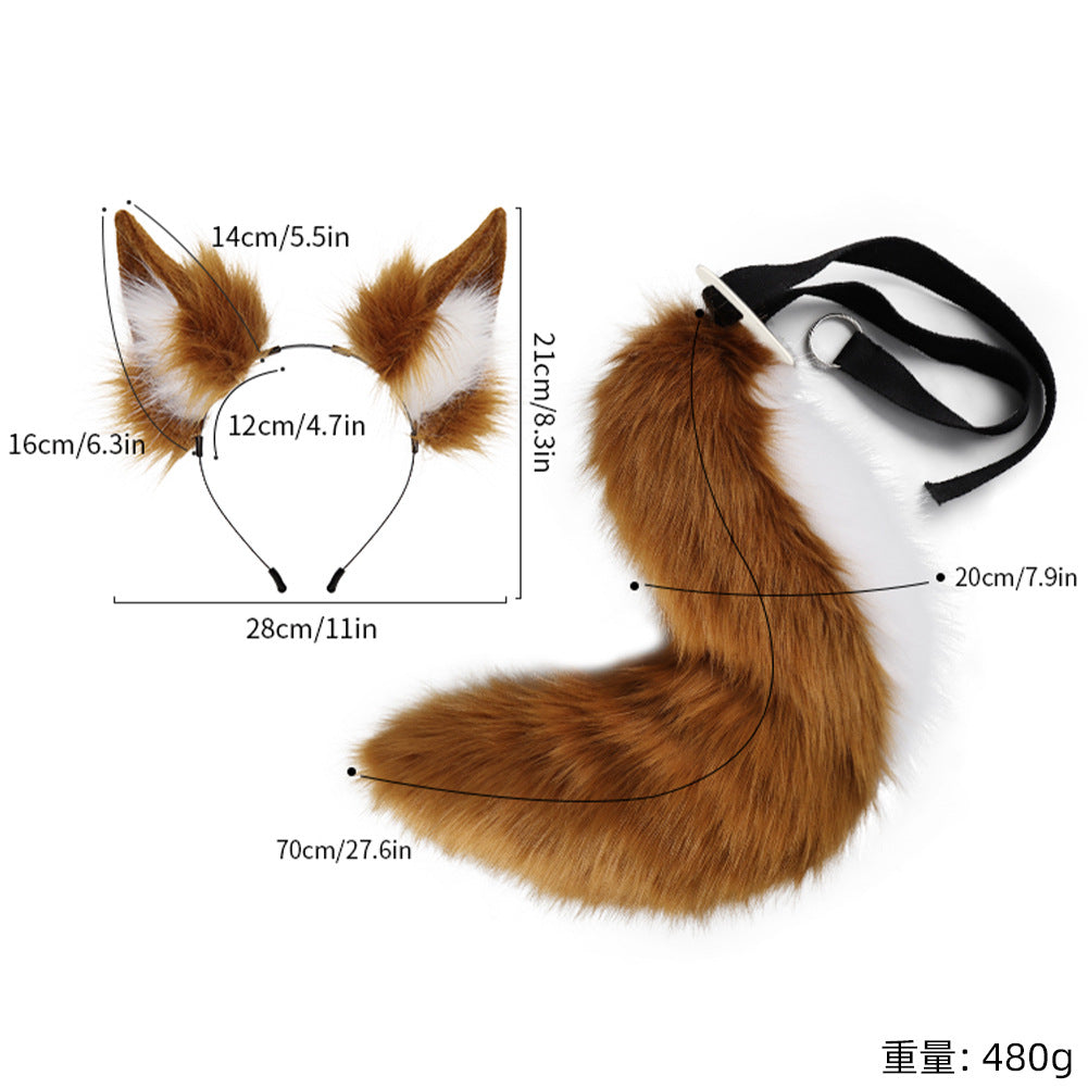 Grey Plush Faux Fur Fox Ears Headband and Tail Set - Realistic Animal Costume for Cosplay & Parties