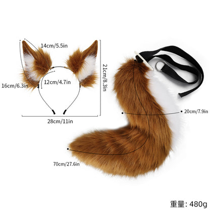 Grey Plush Faux Fur Fox Ears Headband and Tail Set - Realistic Animal Costume for Cosplay & Parties