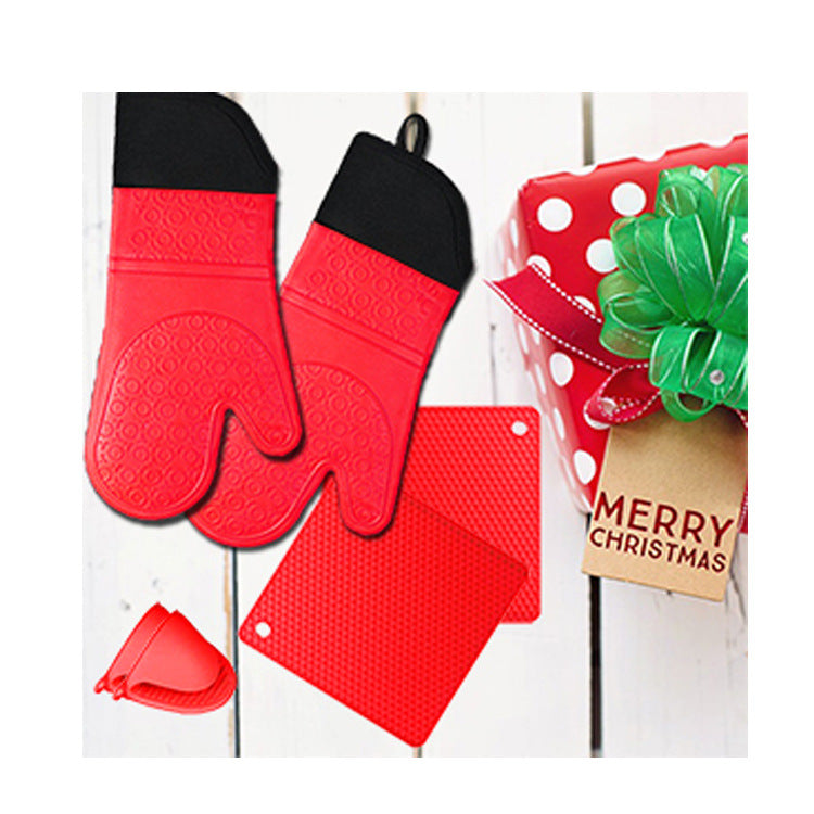 Red SetBPA-Free Non-Slip Silicone Oven Mitts - Heat Resistant Gloves with Honeycomb Pattern for Kitchen Safety