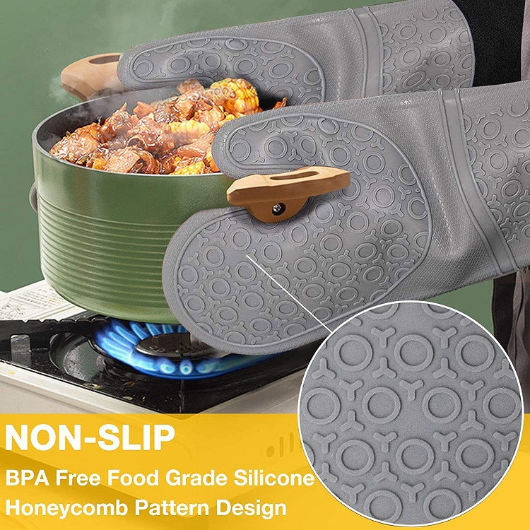 Red SetBPA-Free Non-Slip Silicone Oven Mitts - Heat Resistant Gloves with Honeycomb Pattern for Kitchen Safety