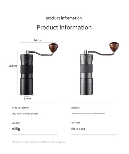 Grey Premium 7-Star Manual Coffee Grinder - Portable Bean Mil（R60pro）