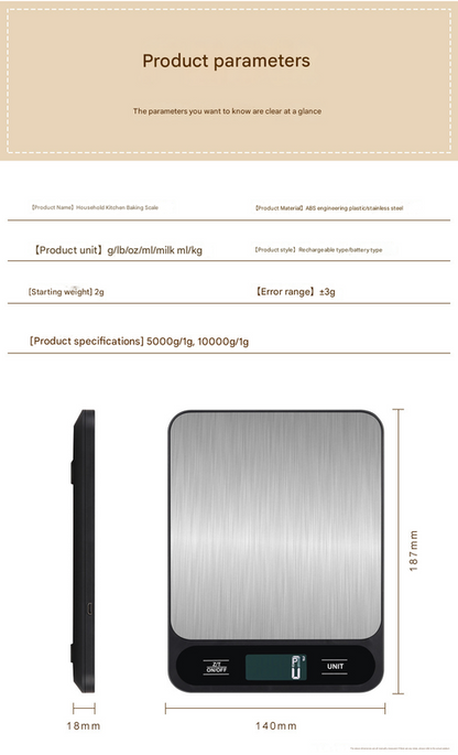 White Slim Digital Kitchen Scale - High Precision Stainless Steel Food Scale for Baking & Cooking(5kg)