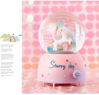 Enchanting Unicorn Snow Globe Music Box - Magical Starry Sky Musical Gift for Girls