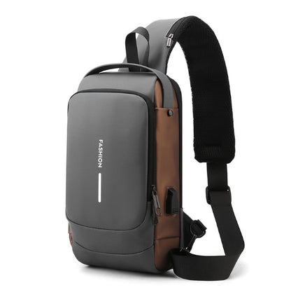 Gray Gold Modern Anti-Theft Sling Bag for Men - Crossbody Backpack with USB Port & Combination Lock