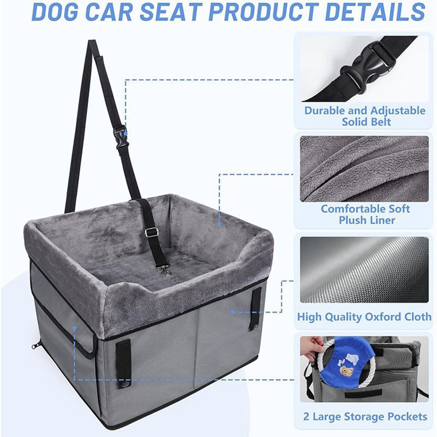 Grey Car Pet Pad - Portable Dog Booster Seat for Safe and Comfortable Travel