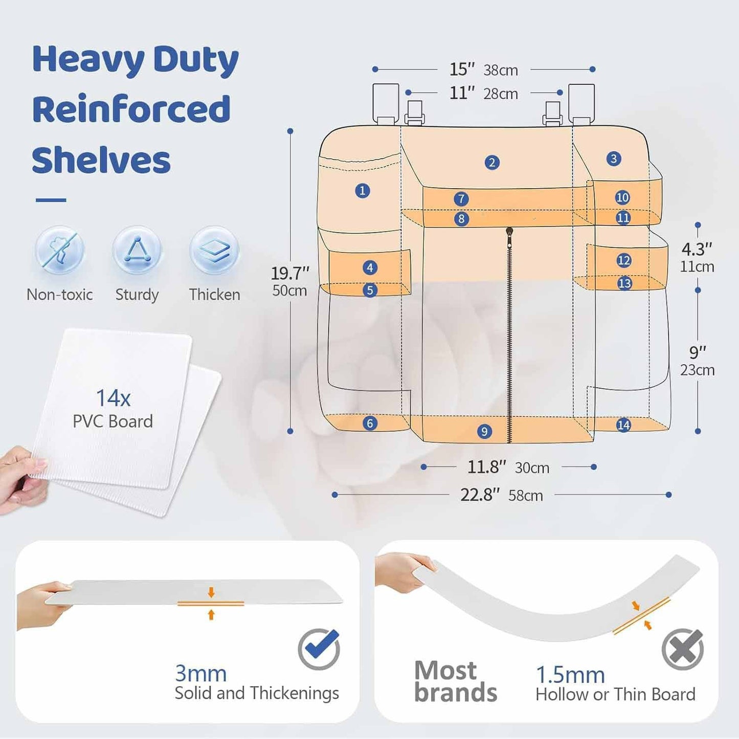 Grey Foldable Baby Crib Storage Hanging Bag - Large Capacity Organizer for Cribs and Changing Tables