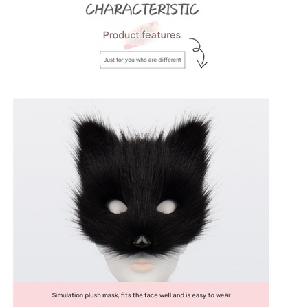 Dark grey Halloween Furry Fox Costume Set - Plush Mask, Ears Headband, Tail, and Paws for Cosplay