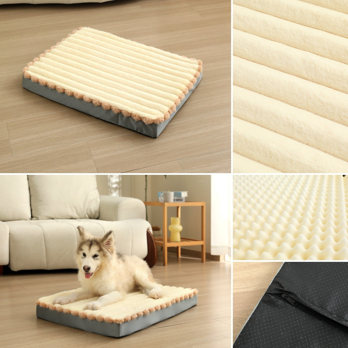 2-Piece Grey Sponge large pet bed - plush dog mat, detachable, washable, anti-slip base(50*40*8cm)