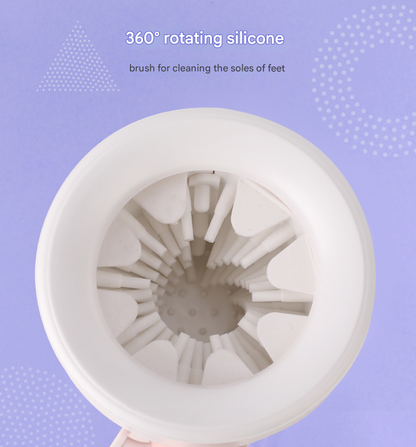 Pink Portable Dog Paw Cleaner Cup - Semi-Automatic 360-degree Rotating Foot Washer with Soft Silicone Bristles